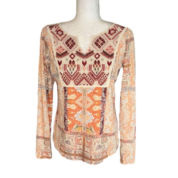 Sundance Madison Embroidered Patchwork Print Long Sleeve Tee - S - Picture 2 of 12